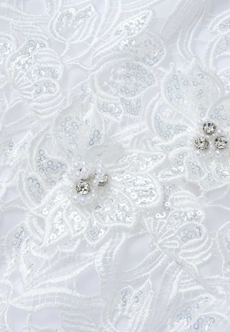 Embellished Pop-up Detail Hollow-carved Lace Dress
