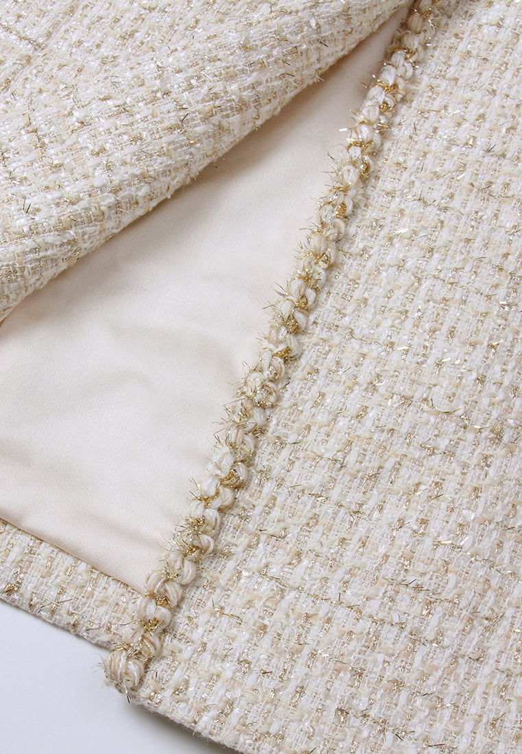 Braided-Trim Sleeveless Tweed Coat