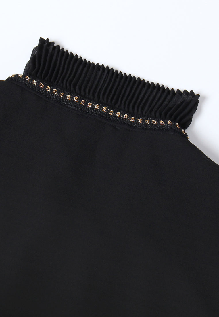 Embellished Pleated Sheer Blouse