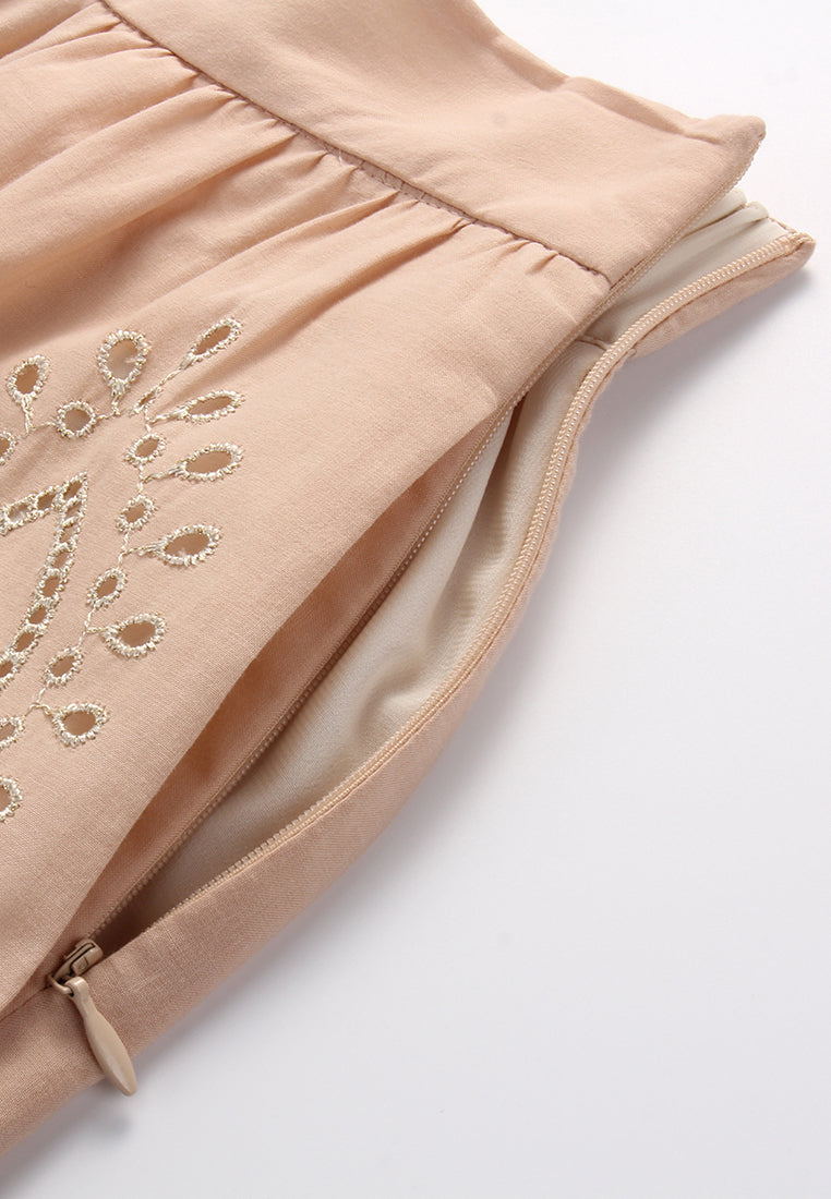 Peach Embroidered Tier Skirt