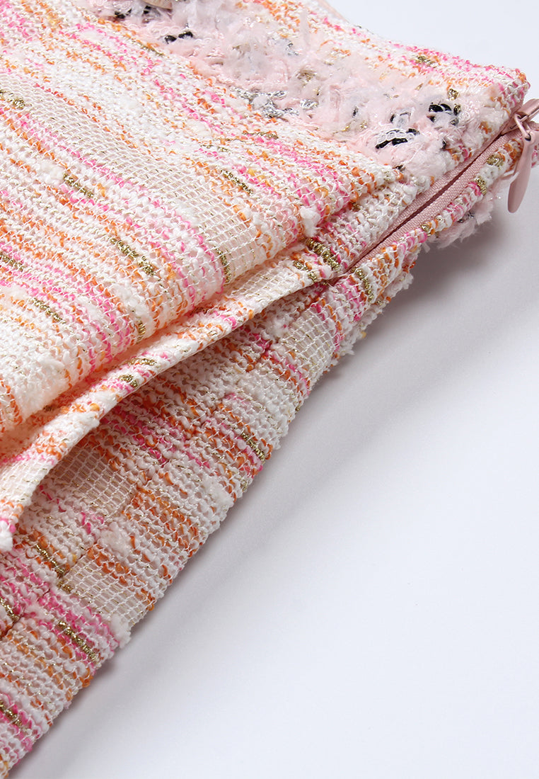 Baby Pink Weave Pleated Skirt