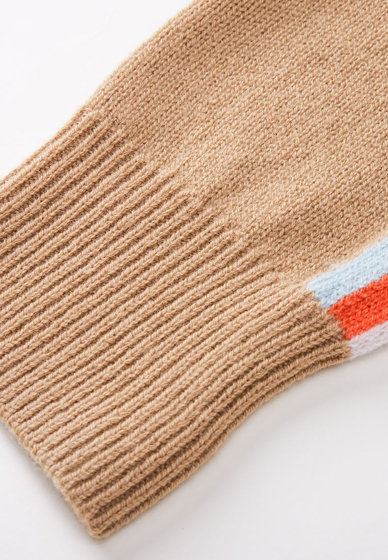 Khaki Stripe-detail Ribbed Trim Jumper