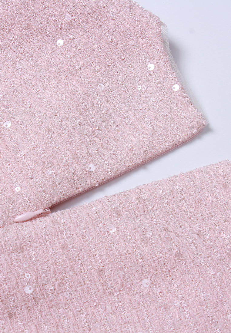 Appliqué V-neck Sequin Tweed Dress