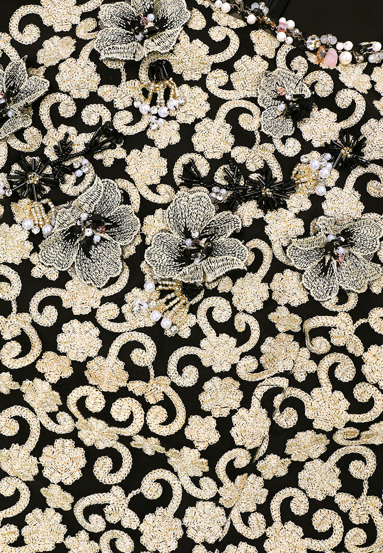 Noir Dentelle Ivoire Arabesque Dress