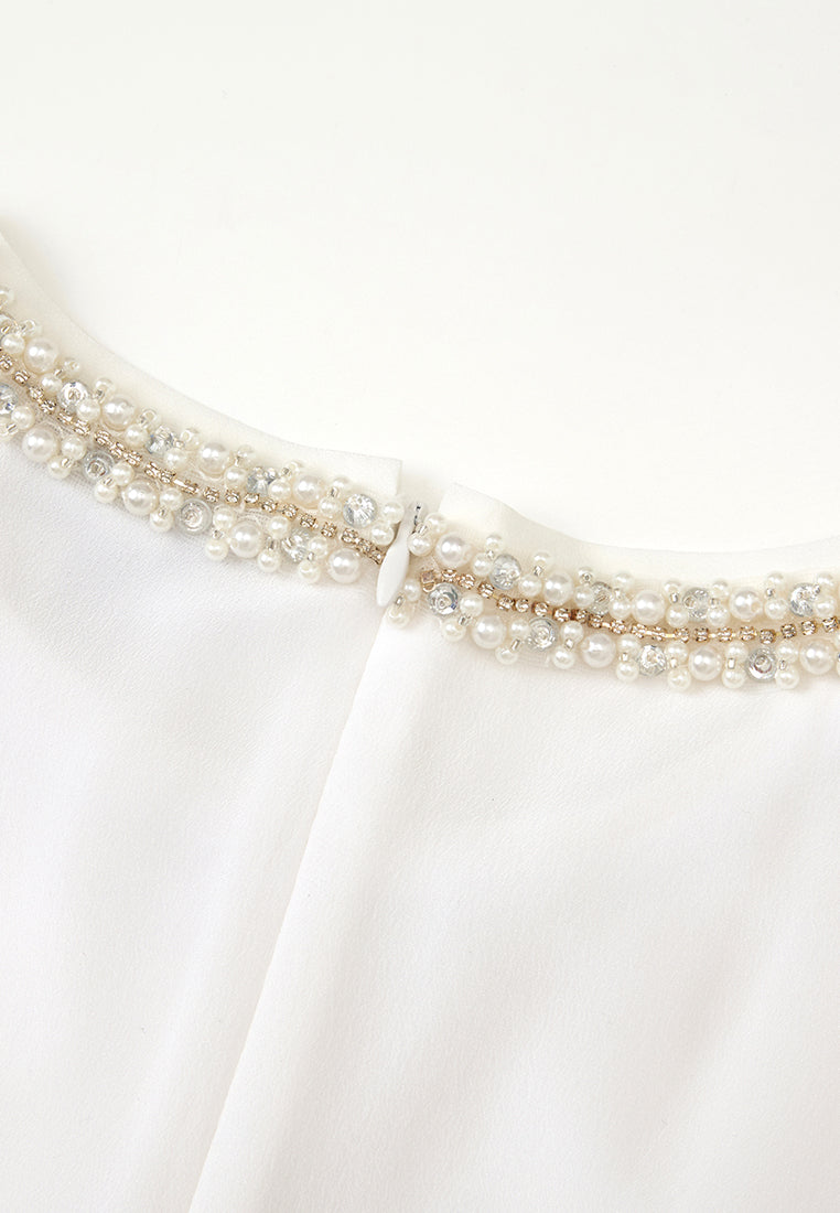 Round-neck Embellished-trim Chiffon Top