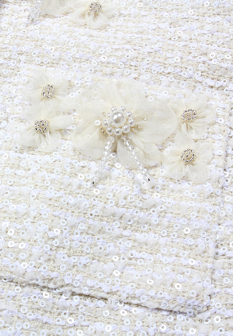 Ivory Bloom Embellished Tweed Jacket