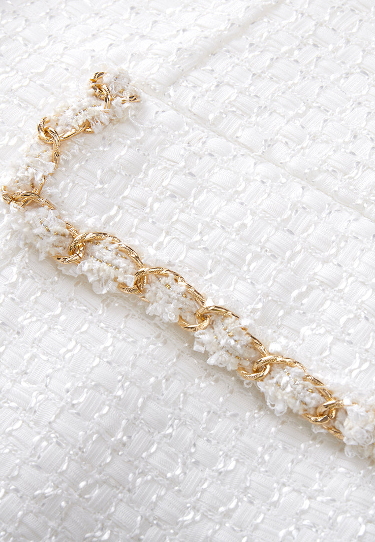 Gold-trimmed White Tweed Lapel Blazer MOISELLE