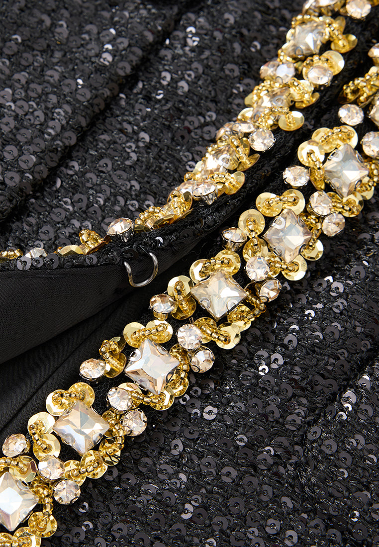 Contrasting Embellished-trim Sequined Jacket