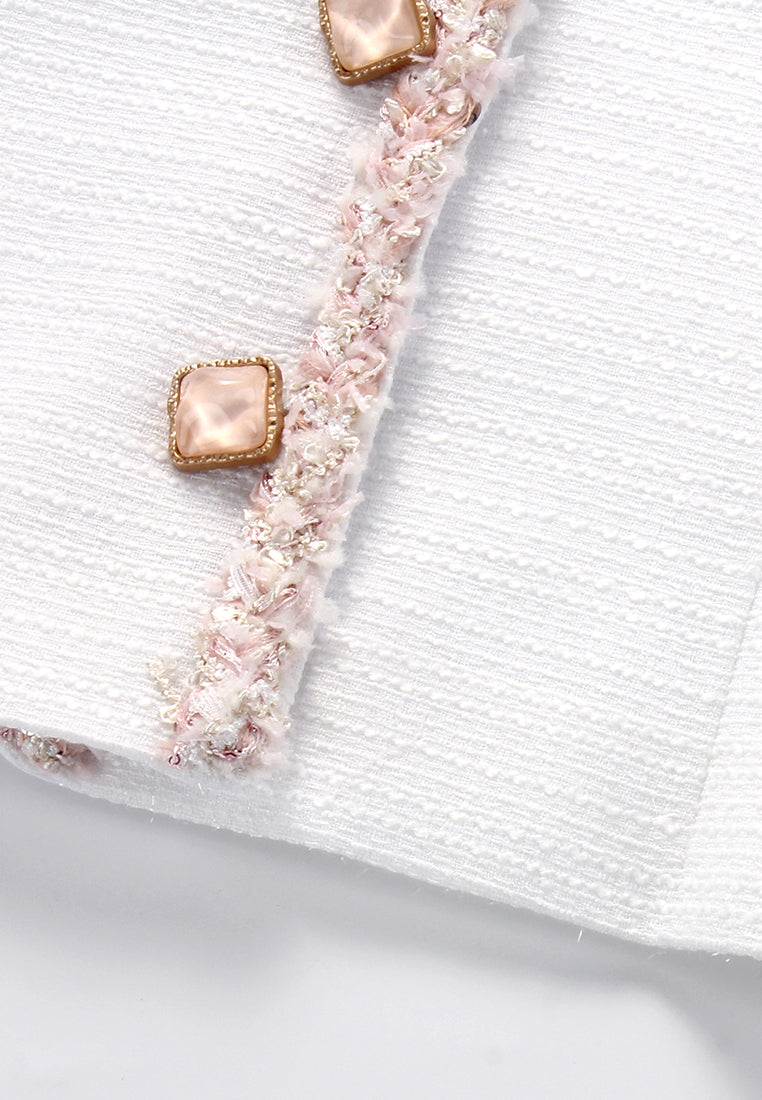 White Embellished Contrast Tweed Jacket