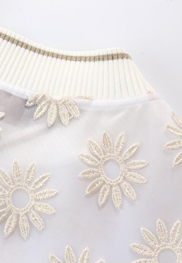 Ivory Daisy Sheer Bomber Jacket