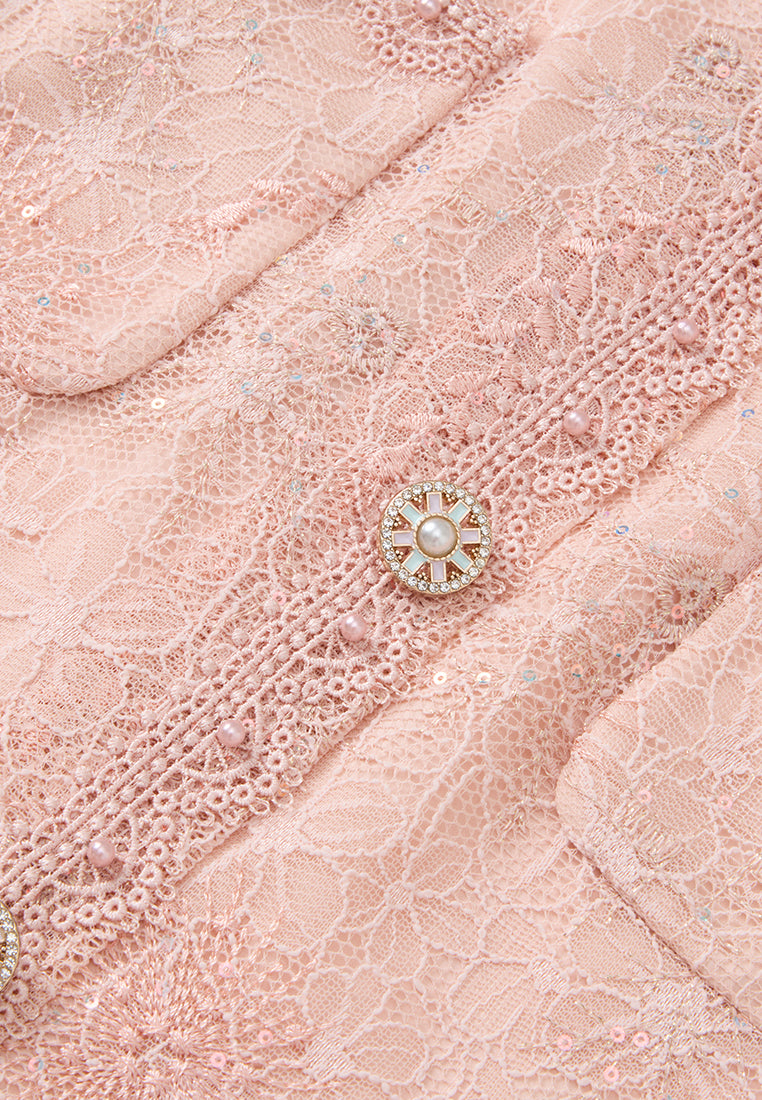 Embellished Enamel-button Lace Top