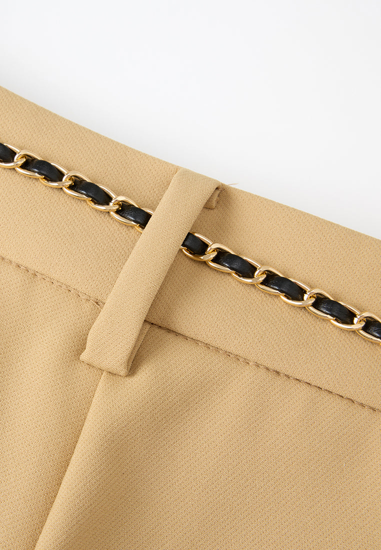 Chain-belt Slim-fit Chiffon Trousers