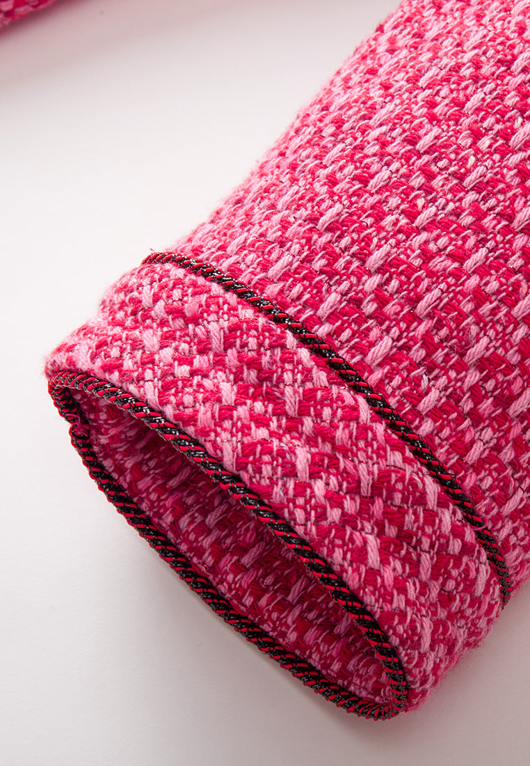 Fuchsia Pink Patch-Pocket Tweed Dress