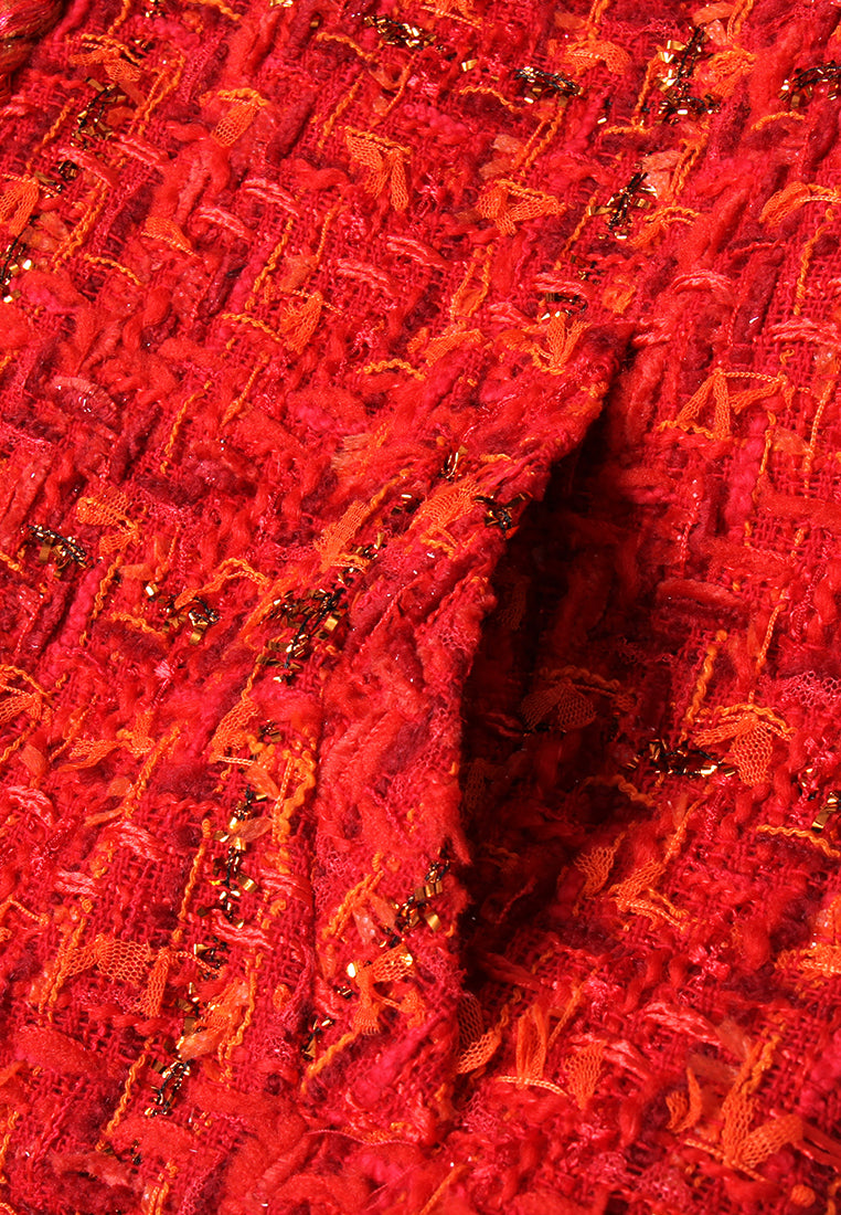 Crimson Flare Zip Tweed Jacket