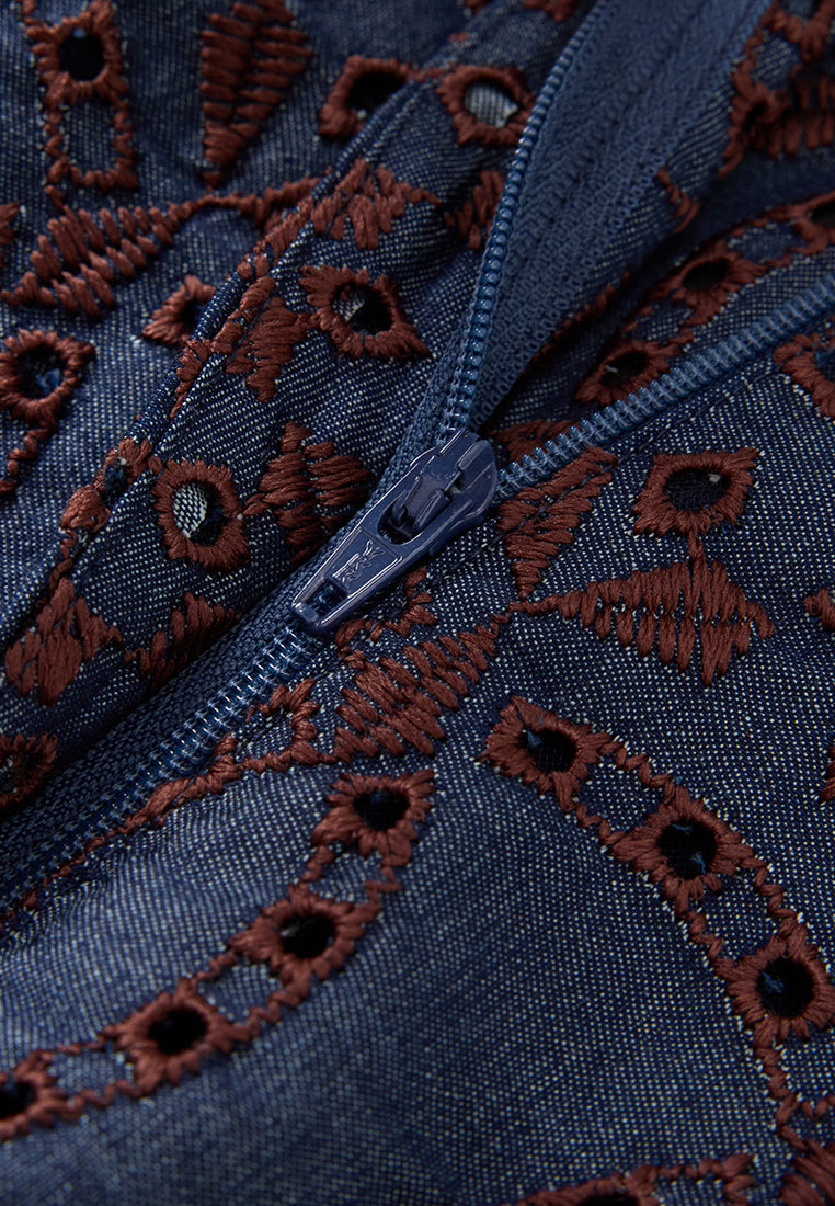 Contrast Embroidered Monogram Flared Trousers