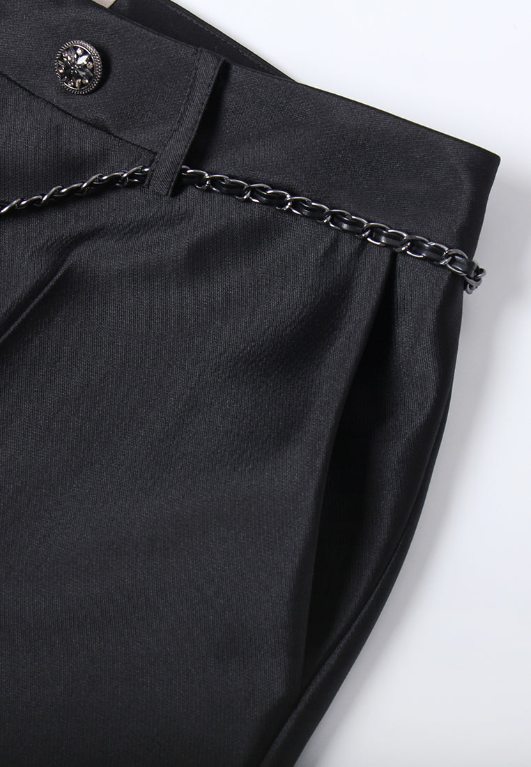 Chain Belt Pleated Cropped Trousers