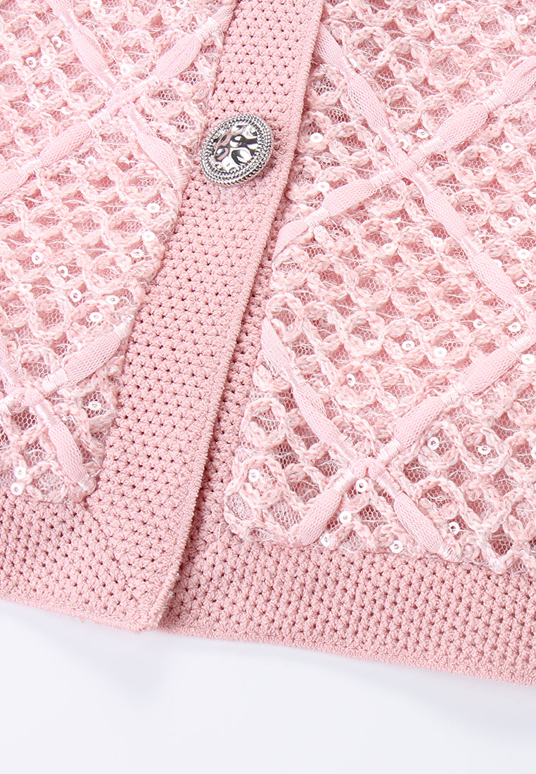 Rosé Checkered Orné Cardigan