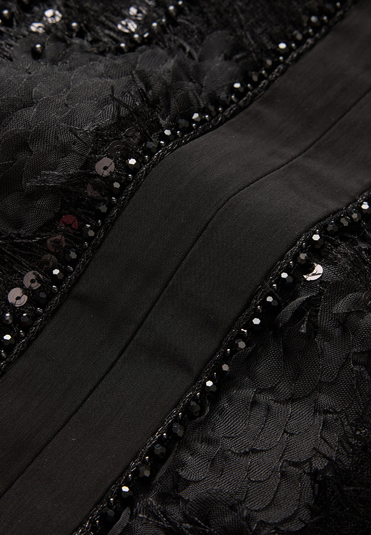 Frayed Detail Welt-pocekt Embellished Dress