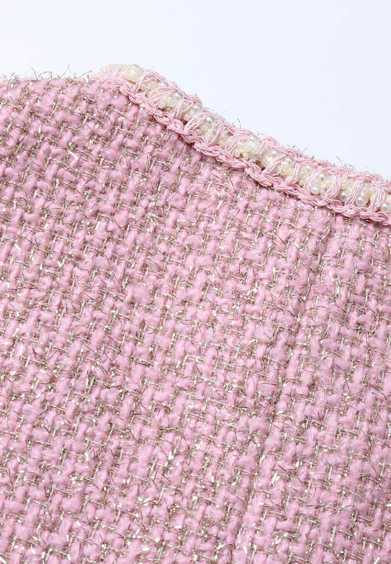 Pink Tweed Jacket with Pearl Buttons
