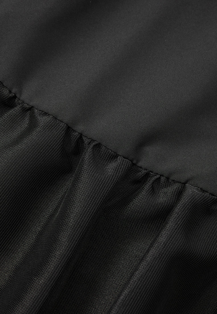 Elasticated-waistband Layered Maxi Mesh Skirt Black