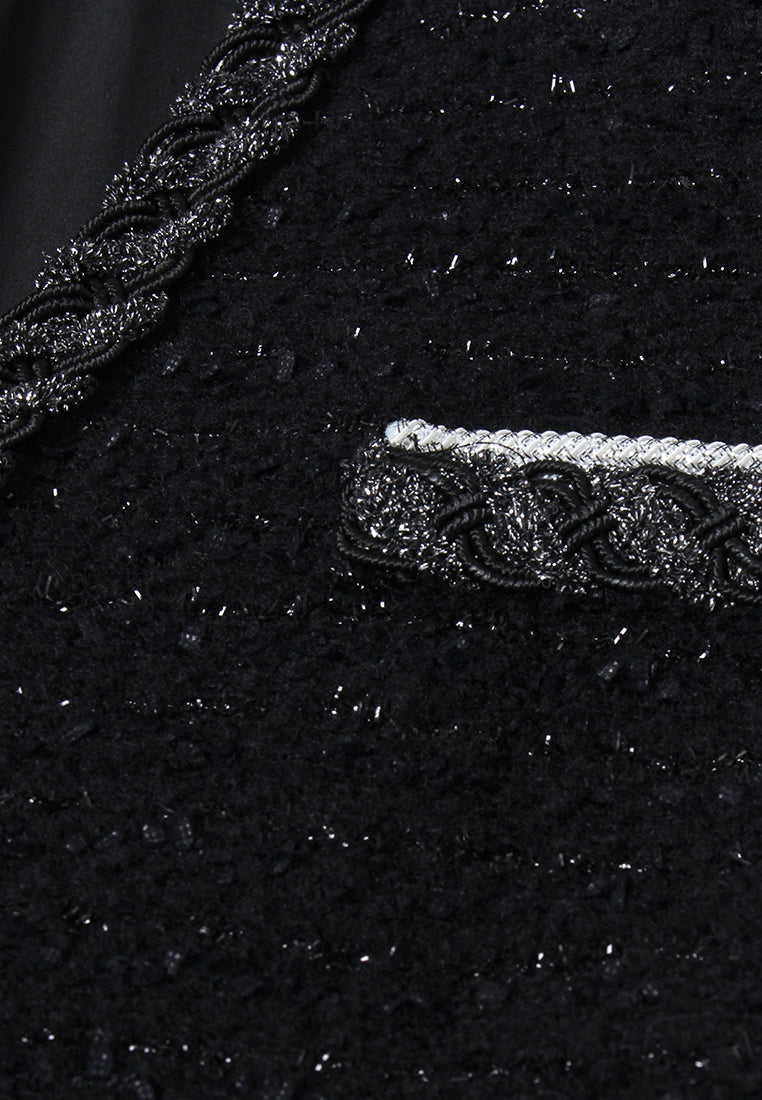 Contrast Trim Tweed Coat