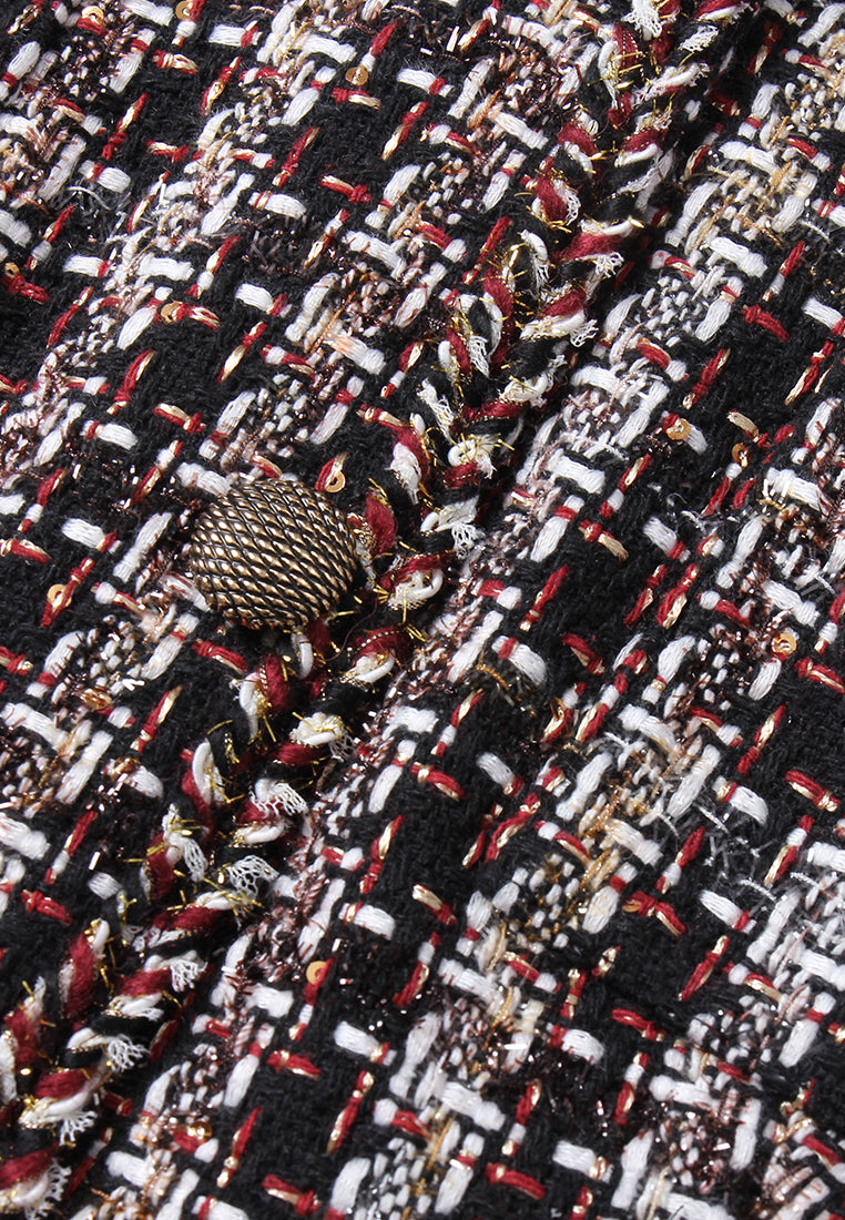 Checked Fishtail-hem Tweed Midi Dress