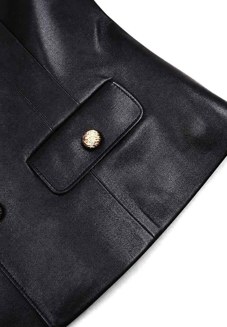 Noir Cuir Bouton Doré Jacket
