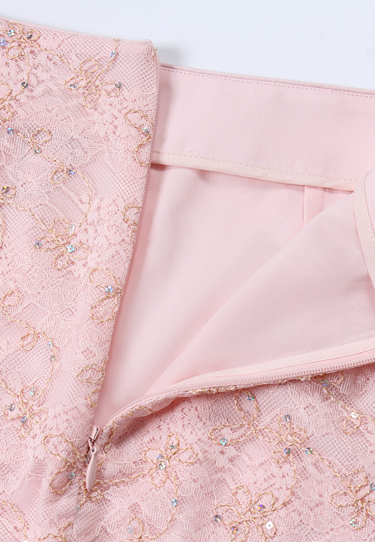 Blush Lace Embellished Skirt
