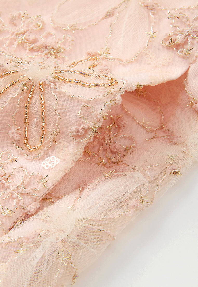 Stand-collar Oriental Embellished Embroidery Mesh Cheung Sham