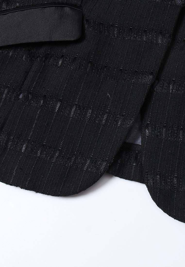 Single-Button Flap-pocket Striped Tweed Blazer