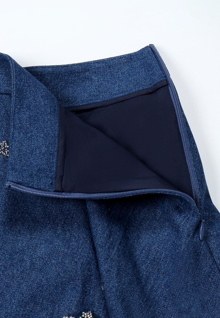 Indigo Bloom Layered Denim Skirt