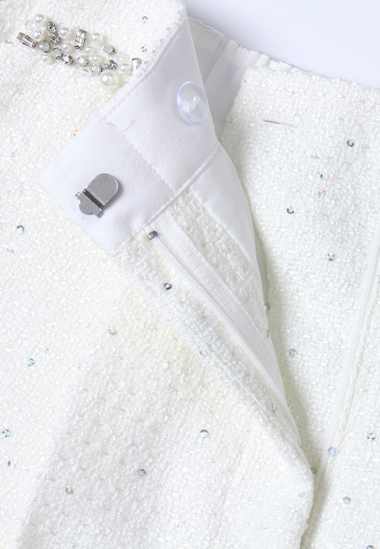 Sequin-Embellished Tweed Straight-Leg Trousers