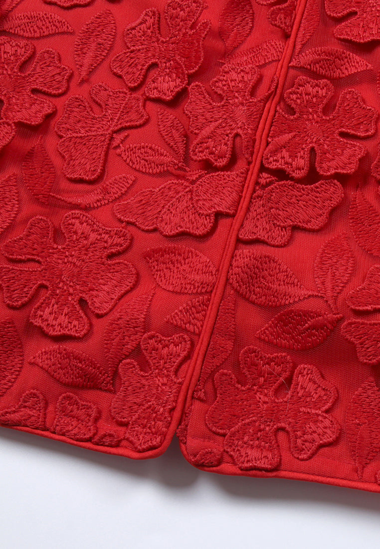 Scarlet Bloom Appliqué Vest