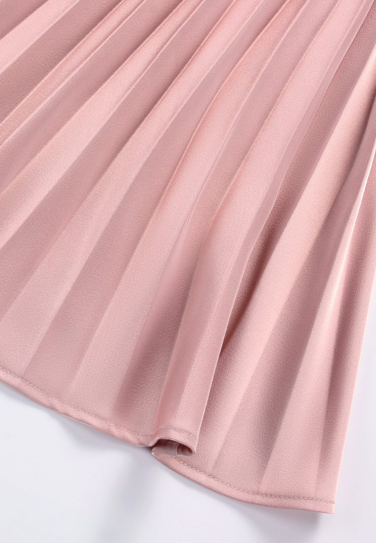 Silk Crepe Satin Pleated Skirt