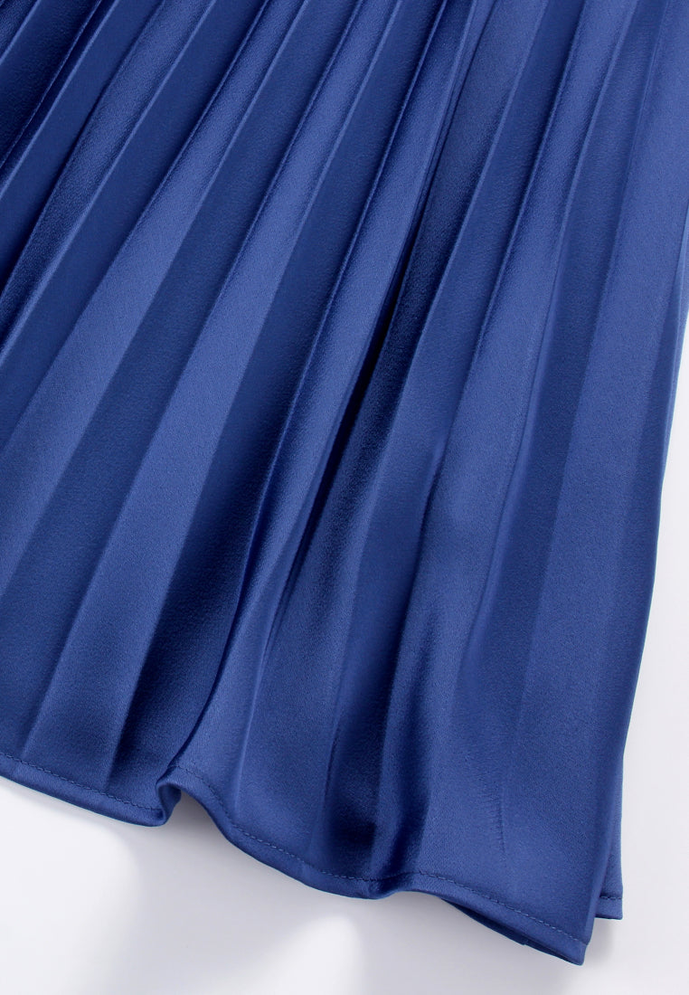 Silk Crepe Satin Pleated Skirt