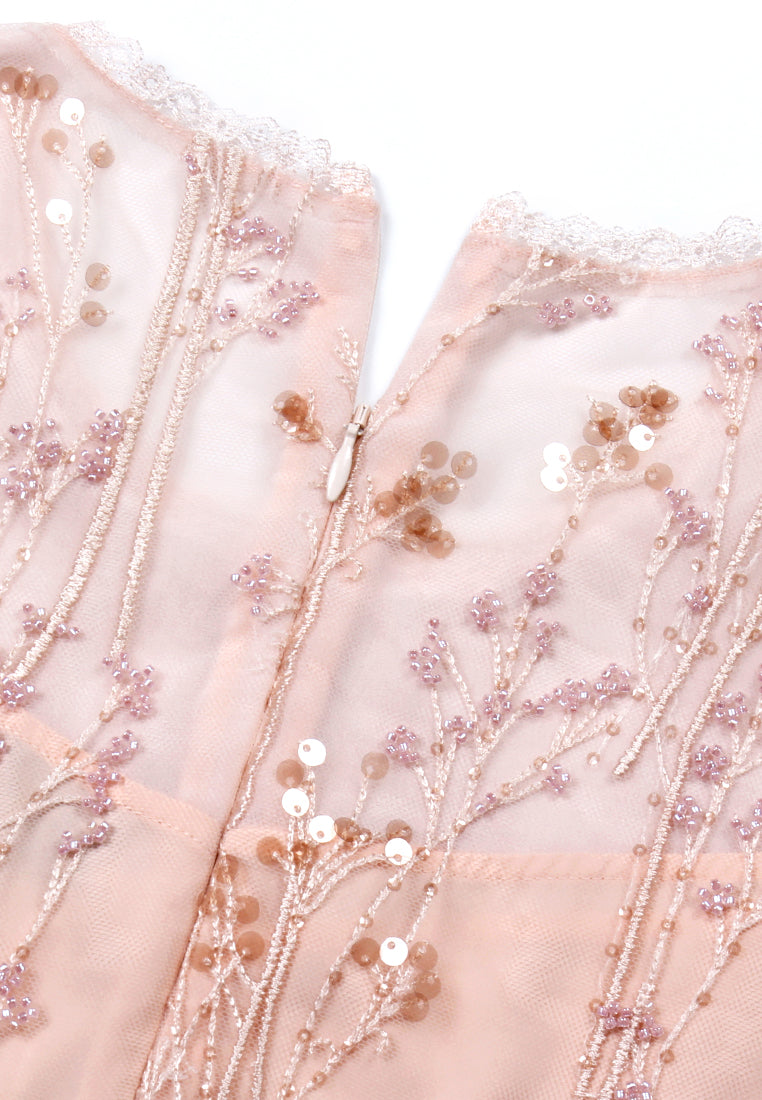 Blush Elegance Embroidered Long Dress