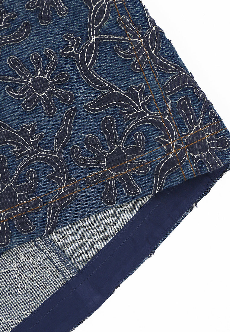 Bleu Dentelle Denim Skirt