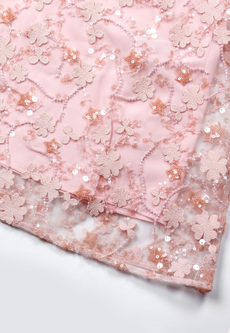 Blush Elegance Embroidered Midi Dress