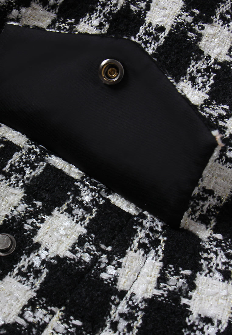 Houndstooth Zip-Front Tailored Coat