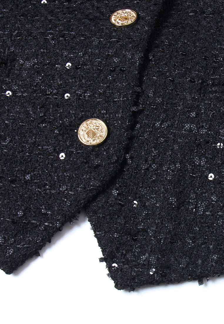 Crystal Grain Gold-Button Tweed Vest