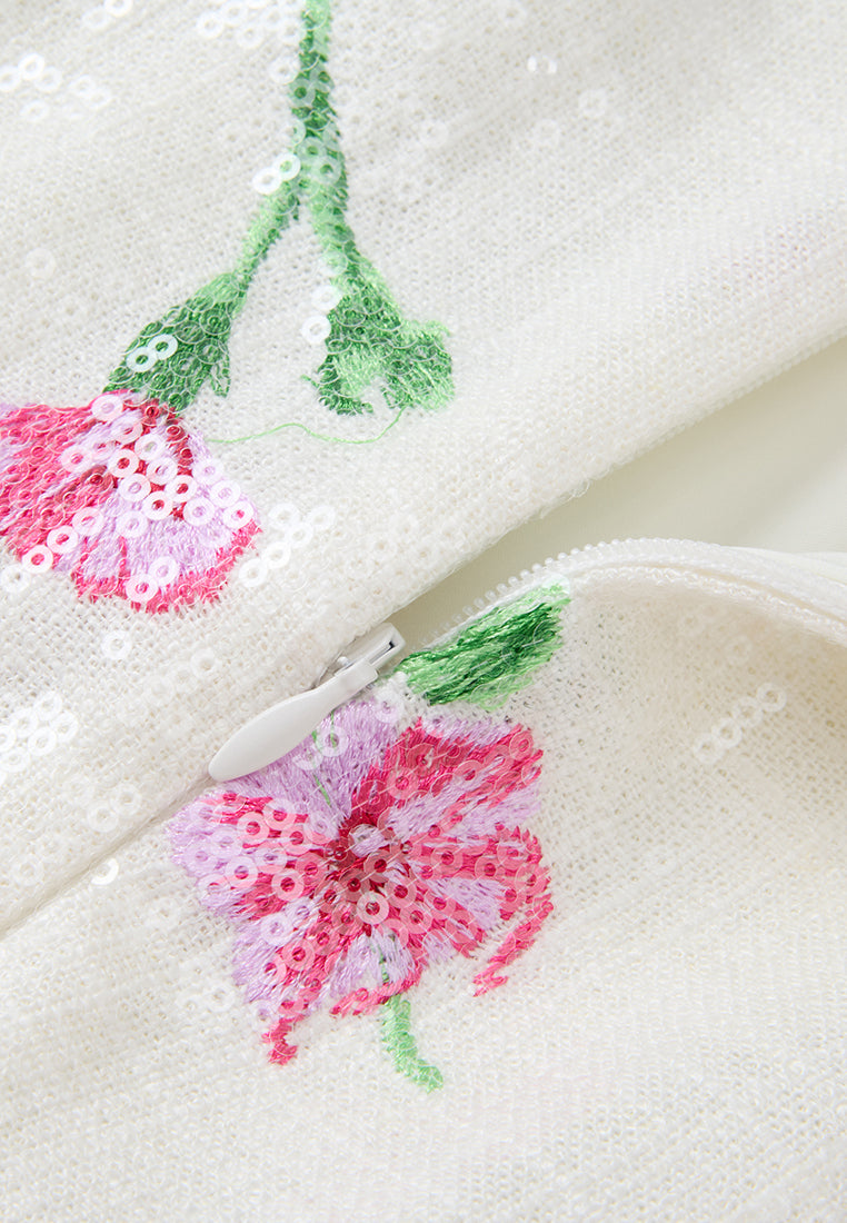 Appliqué-detail Embroidered Sequined Cheongsam