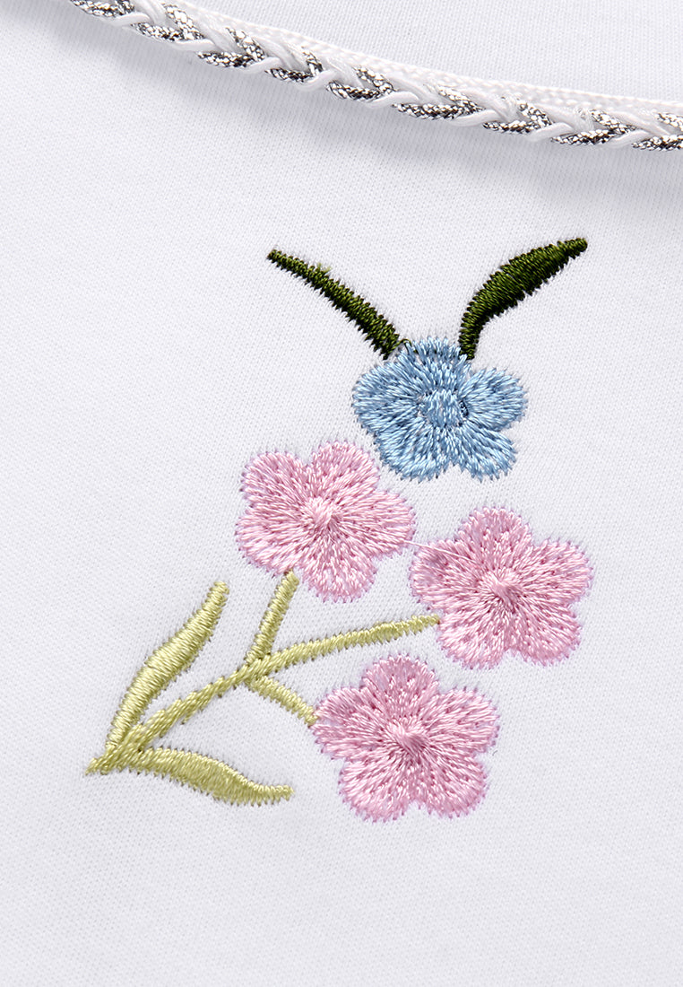 White Blossom Chain Embroidered Tee