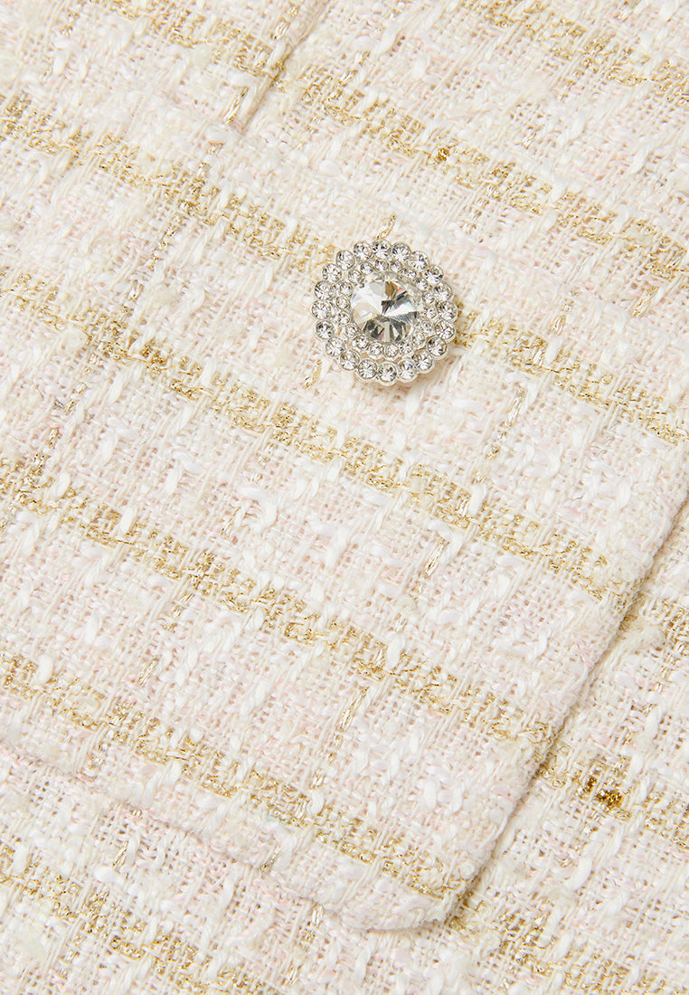Lurex-stripped Pocketed Tweed Coat