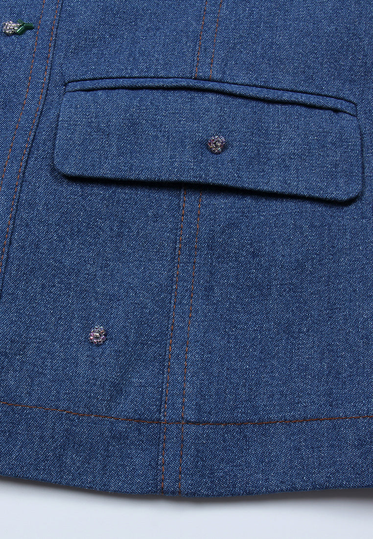 Indigo Bloom Embroidered Denim Blazer