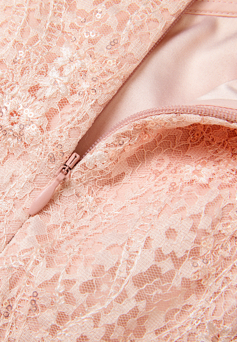 Embellished-trim Sequin-detail Lace Dress