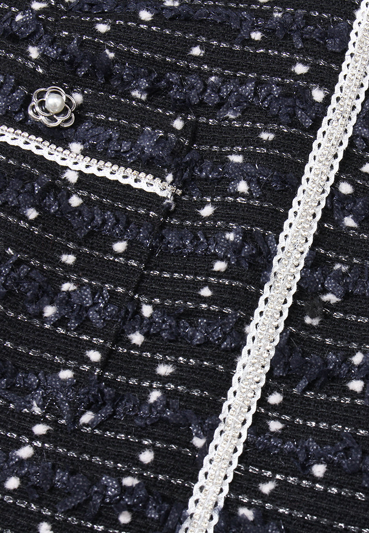 Embellished Trim Tweed Sheath Dress