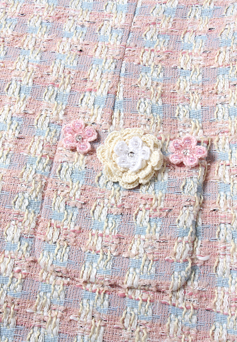Éclat Fleurie Robe en Tweed Pastel