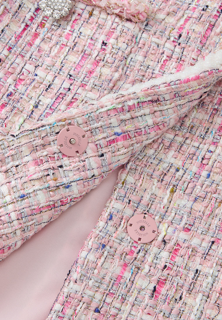 Round Neck Mixed Tweed Contrasting-trim Cropped Jacket