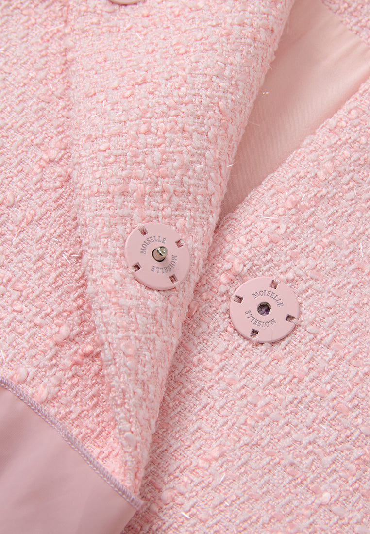 Ruffle-detail Crystal-button Tweed Jacket Pink
