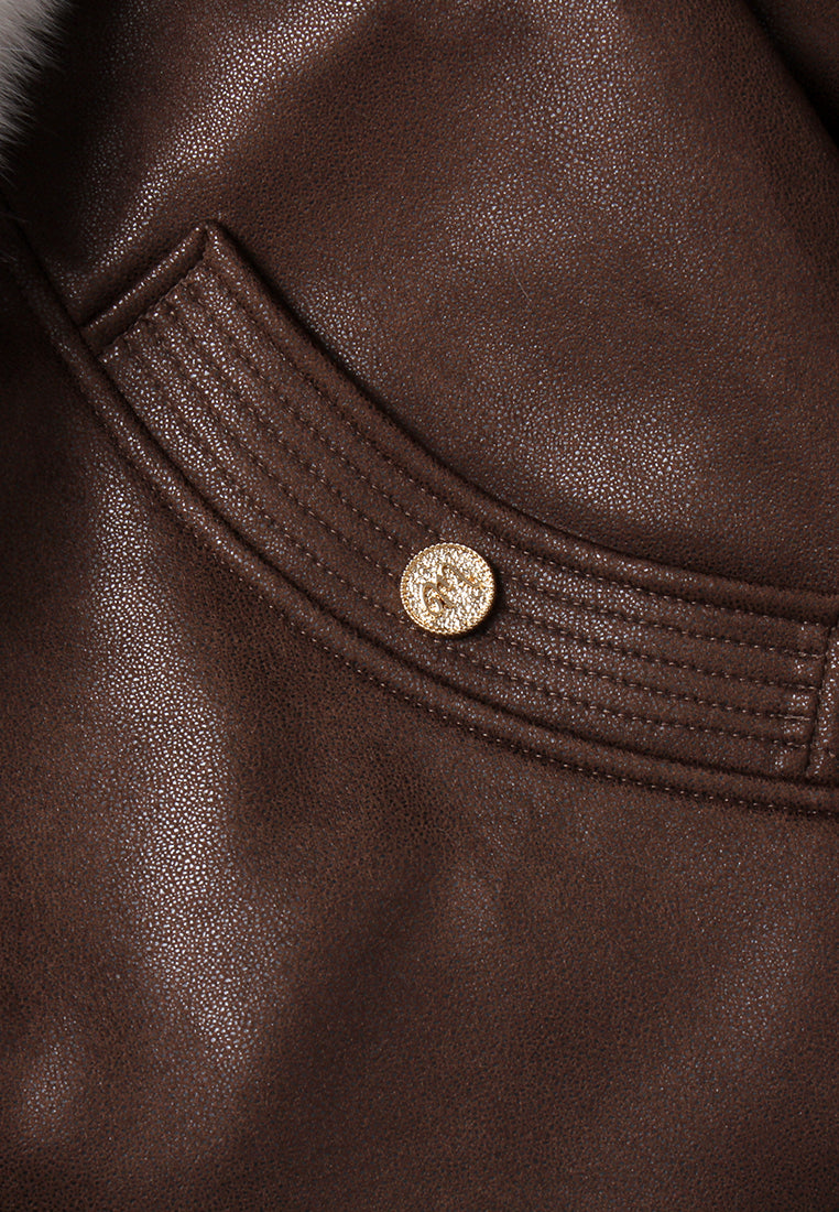 Frosted Brown Leather Fur Jacket